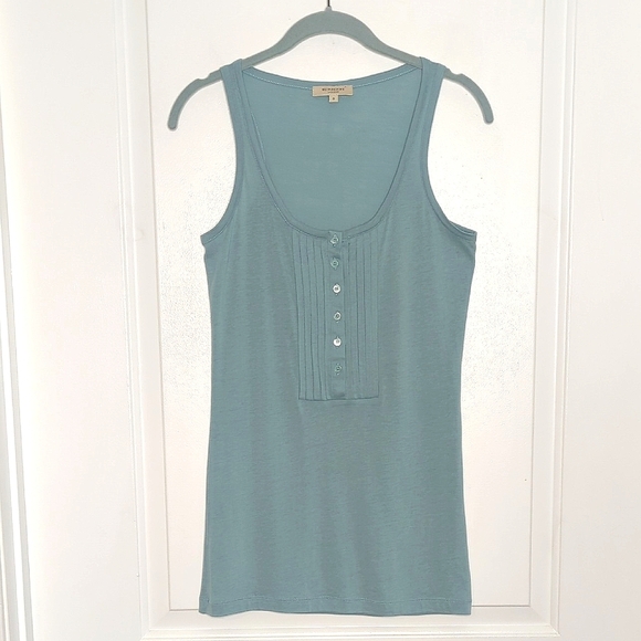 Burberry London Women's Soft Seafoam Pleated Front Button Tank Top S - Picture 7 of 10